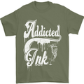 Addicted Ink Tattoo Tattooist Biker Art Mens T-Shirt Cotton Gildan Military Green