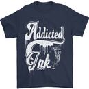 Addicted Ink Tattoo Tattooist Biker Art Mens T-Shirt Cotton Gildan Navy Blue