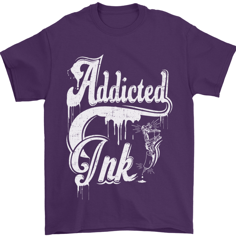 Addicted Ink Tattoo Tattooist Biker Art Mens T-Shirt Cotton Gildan Purple