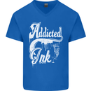 Addicted Ink Tattoo Tattooist Biker Art Mens V-Neck Cotton T-Shirt Royal Blue