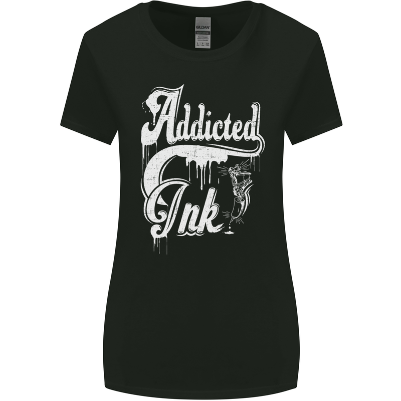 Addicted Ink Tattoo Tattooist Biker Art Womens Wider Cut T-Shirt Black