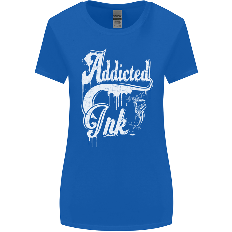 Addicted Ink Tattoo Tattooist Biker Art Womens Wider Cut T-Shirt Royal Blue