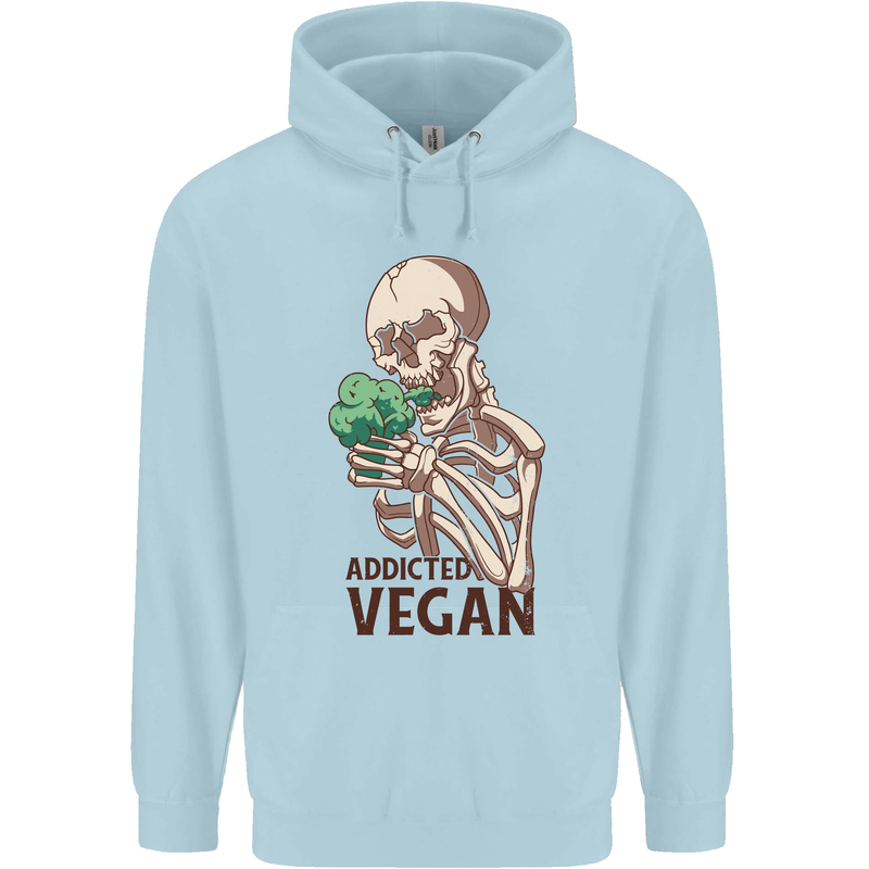 Addicted Vegan Skeleton Eating Vegetables Childrens Kids Hoodie Light Blue