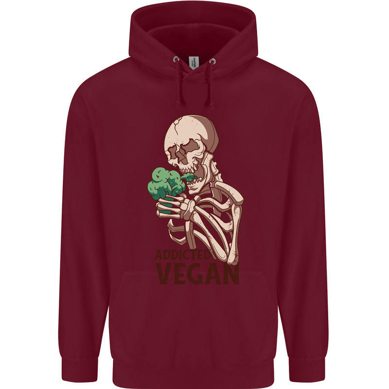 Addicted Vegan Skeleton Eating Vegetables Childrens Kids Hoodie Maroon