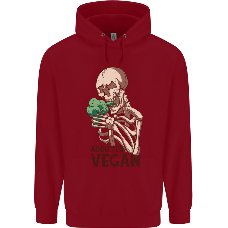 Addicted Vegan Skeleton Eating Vegetables Childrens Kids Hoodie Red