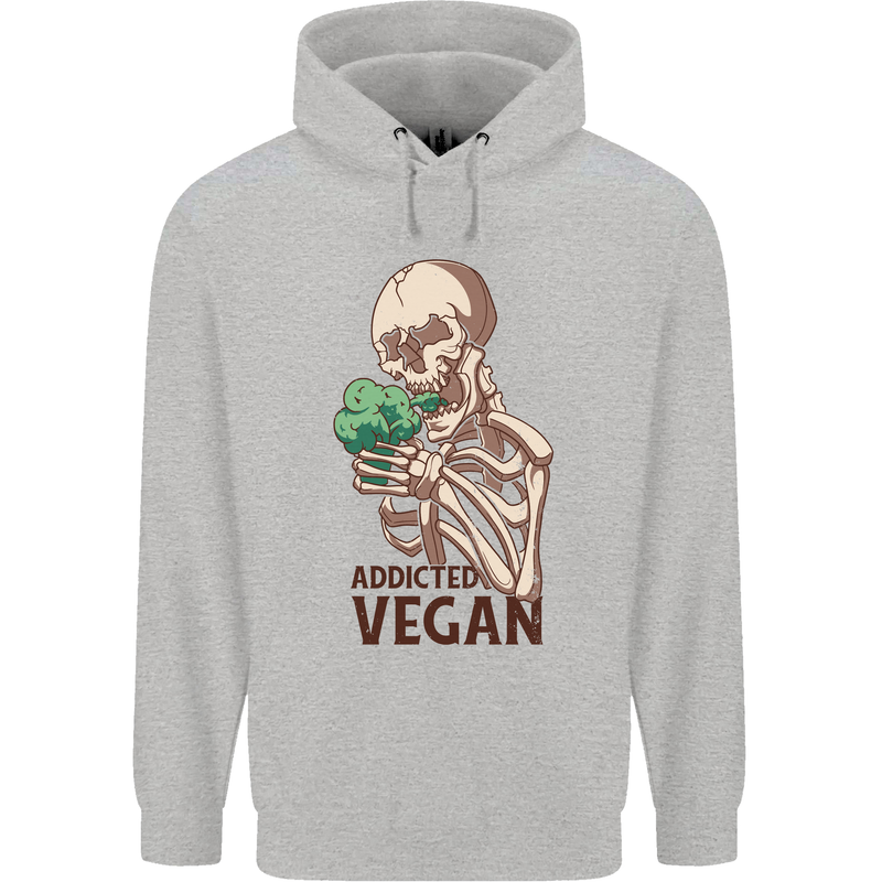 Addicted Vegan Skeleton Eating Vegetables Childrens Kids Hoodie Sports Grey