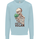 Addicted Vegan Skeleton Eating Vegetables Kids Sweatshirt Jumper Light Blue
