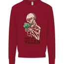 Addicted Vegan Skeleton Eating Vegetables Kids Sweatshirt Jumper Red