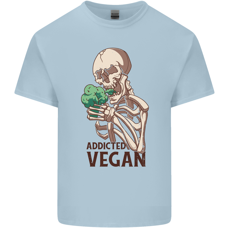 Addicted Vegan Skeleton Eating Vegetables Kids T-Shirt Childrens Light Blue