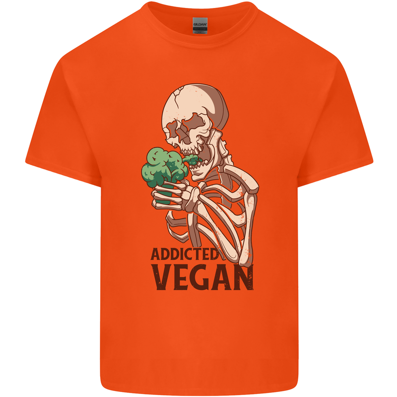 Addicted Vegan Skeleton Eating Vegetables Kids T-Shirt Childrens Orange