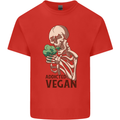 Addicted Vegan Skeleton Eating Vegetables Kids T-Shirt Childrens Red