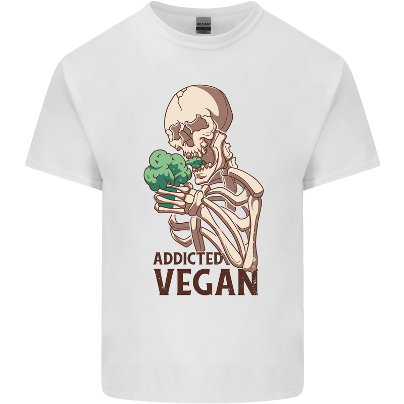 Addicted Vegan Skeleton Eating Vegetables Kids T-Shirt Childrens White