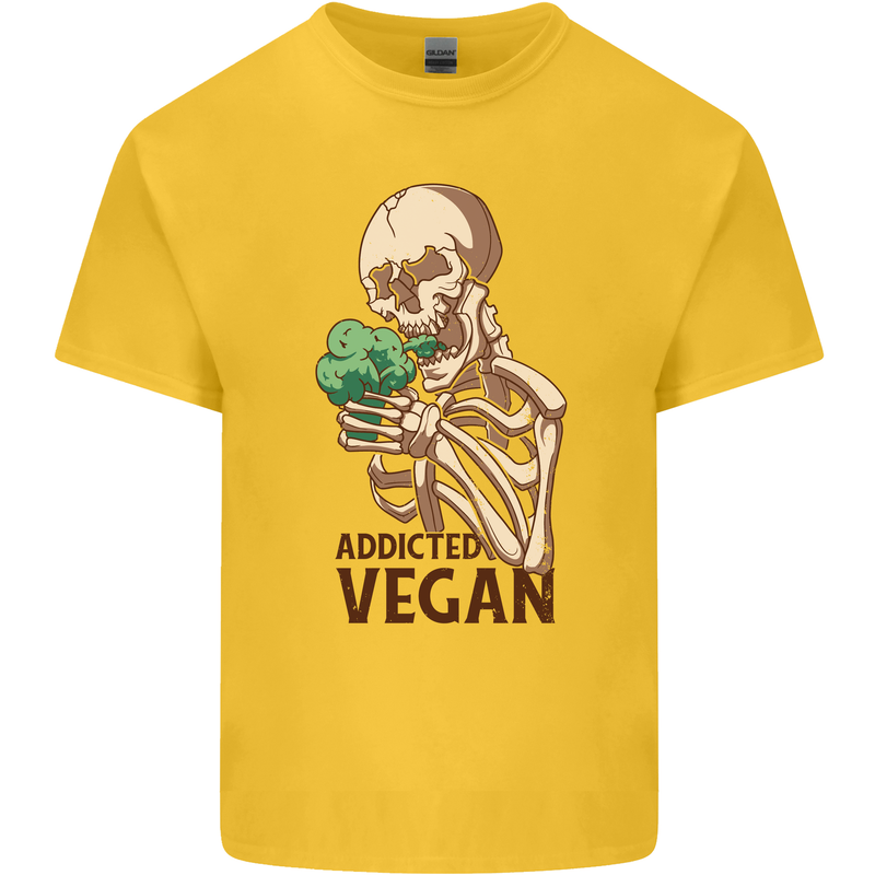 Addicted Vegan Skeleton Eating Vegetables Kids T-Shirt Childrens Yellow