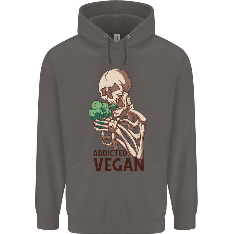 Addicted Vegan Skeleton Eating Vegetables Mens 80% Cotton Hoodie Charcoal