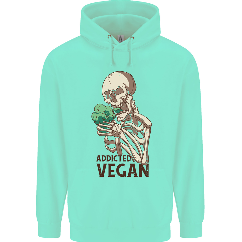 Addicted Vegan Skeleton Eating Vegetables Mens 80% Cotton Hoodie Peppermint