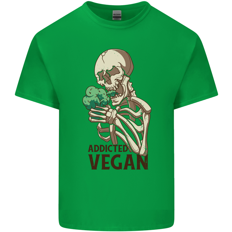 Addicted Vegan Skeleton Eating Vegetables Mens Cotton T-Shirt Tee Top Irish Green