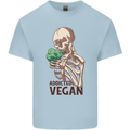 Addicted Vegan Skeleton Eating Vegetables Mens Cotton T-Shirt Tee Top Light Blue