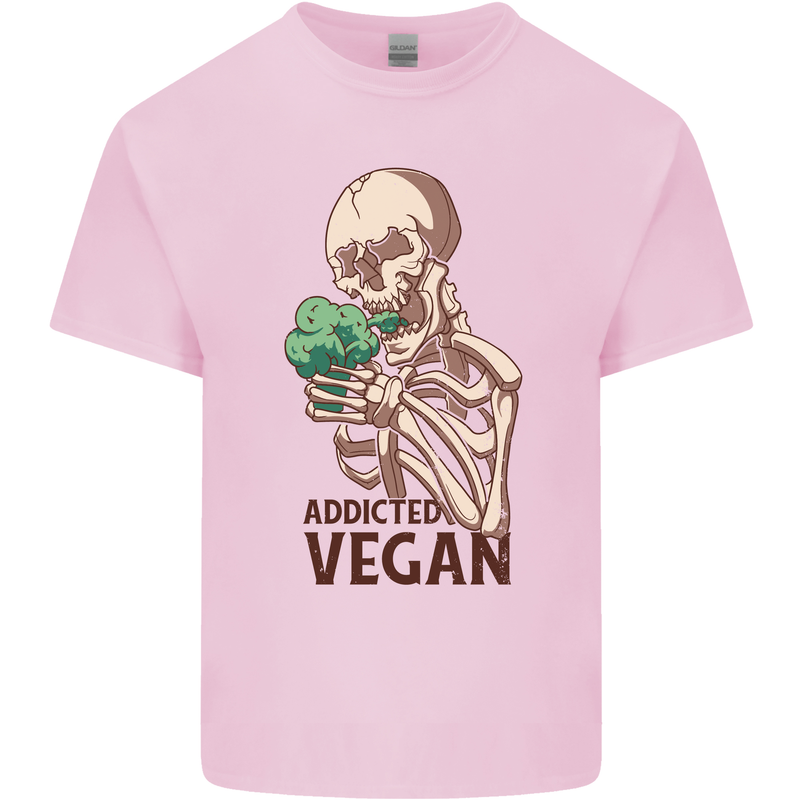 Addicted Vegan Skeleton Eating Vegetables Mens Cotton T-Shirt Tee Top Light Pink