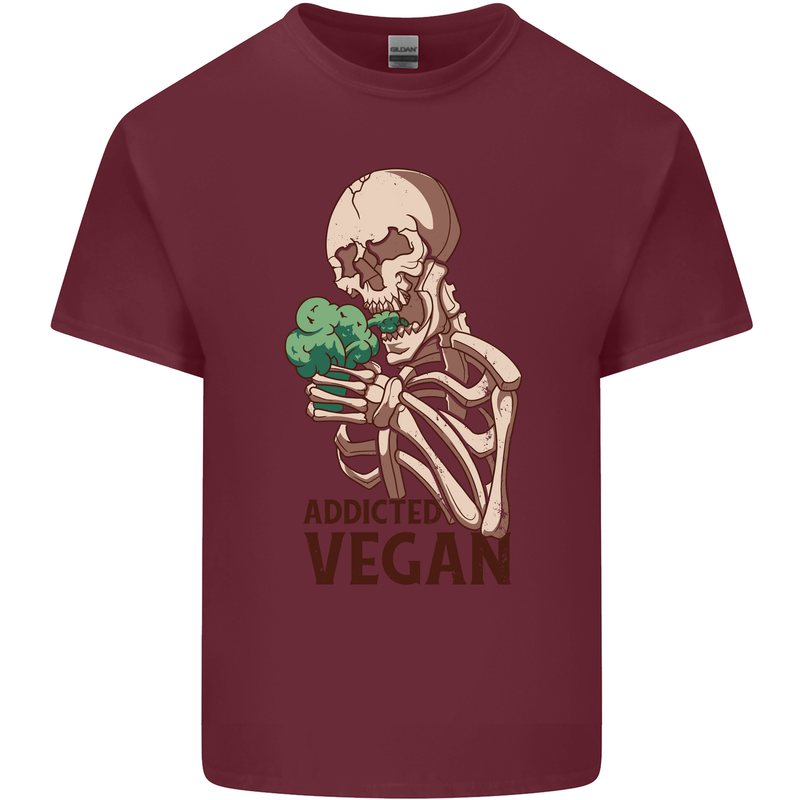 Addicted Vegan Skeleton Eating Vegetables Mens Cotton T-Shirt Tee Top Maroon