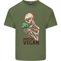 Addicted Vegan Skeleton Eating Vegetables Mens Cotton T-Shirt Tee Top Military Green