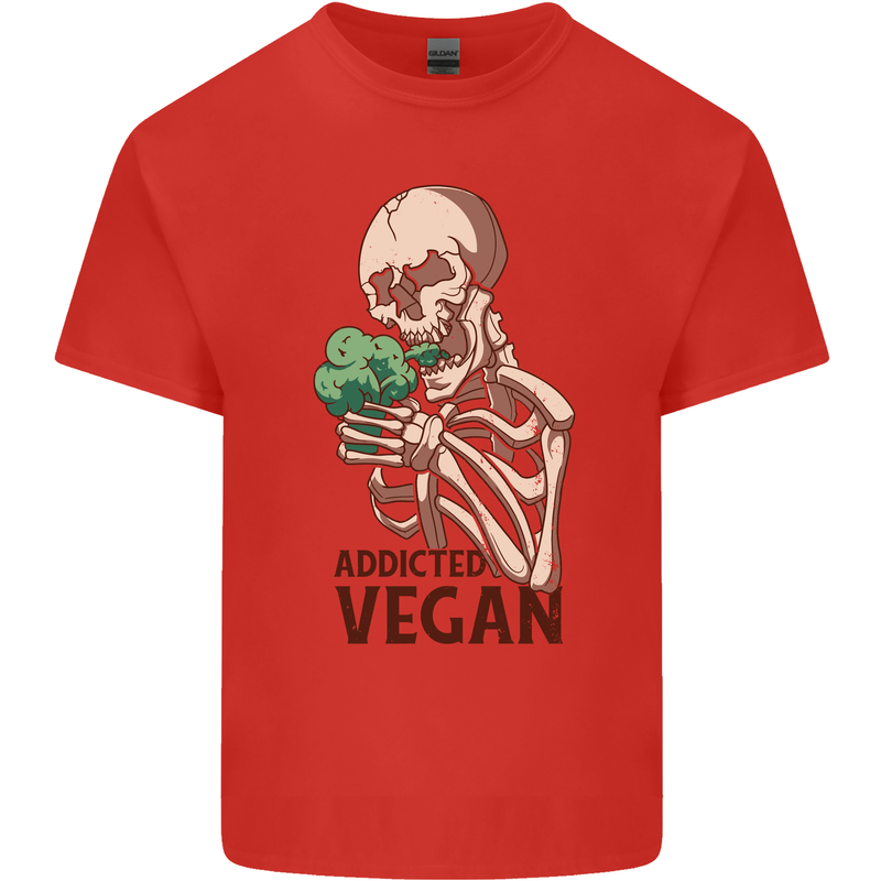 Addicted Vegan Skeleton Eating Vegetables Mens Cotton T-Shirt Tee Top Red