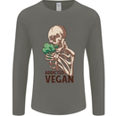 Addicted Vegan Skeleton Eating Vegetables Mens Long Sleeve T-Shirt Charcoal