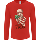 Addicted Vegan Skeleton Eating Vegetables Mens Long Sleeve T-Shirt Red