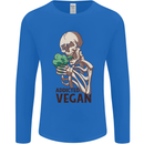 Addicted Vegan Skeleton Eating Vegetables Mens Long Sleeve T-Shirt Royal Blue