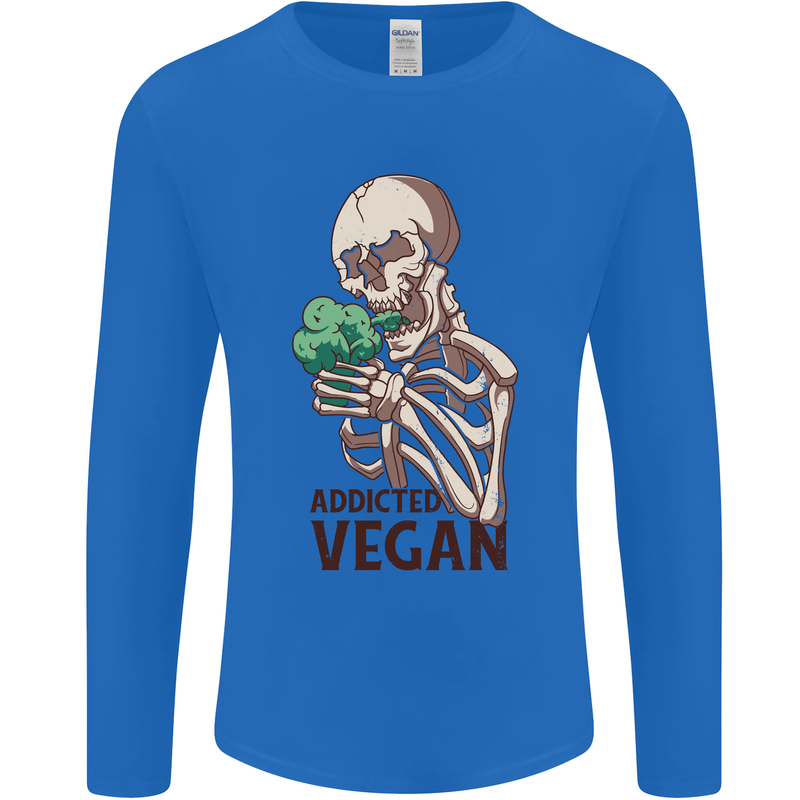 Addicted Vegan Skeleton Eating Vegetables Mens Long Sleeve T-Shirt Royal Blue