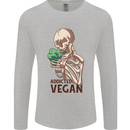 Addicted Vegan Skeleton Eating Vegetables Mens Long Sleeve T-Shirt Sports Grey