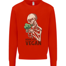 Addicted Vegan Skeleton Eating Vegetables Mens Sweatshirt Jumper Bright Red