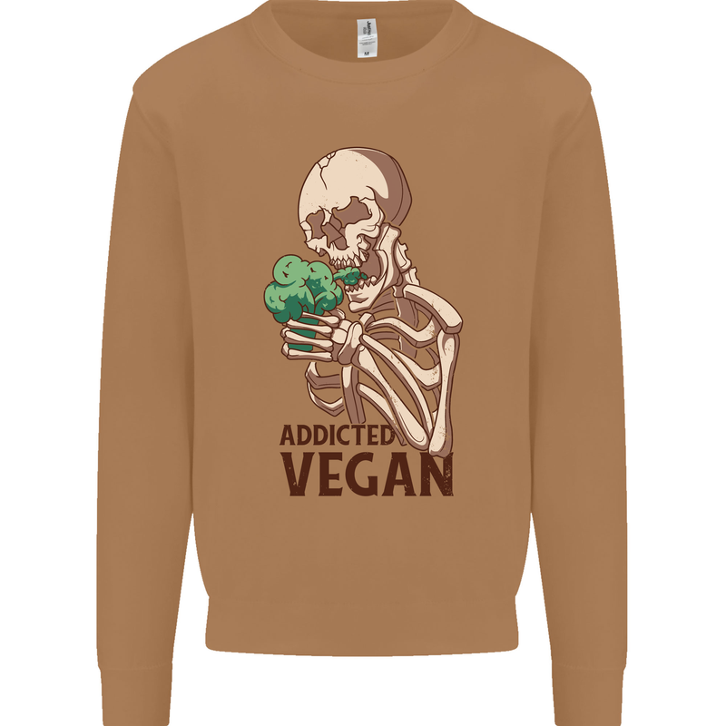 Addicted Vegan Skeleton Eating Vegetables Mens Sweatshirt Jumper Caramel Latte