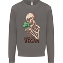Addicted Vegan Skeleton Eating Vegetables Mens Sweatshirt Jumper Charcoal