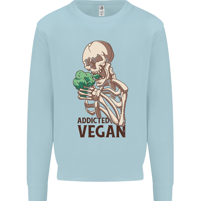 Addicted Vegan Skeleton Eating Vegetables Mens Sweatshirt Jumper Light Blue