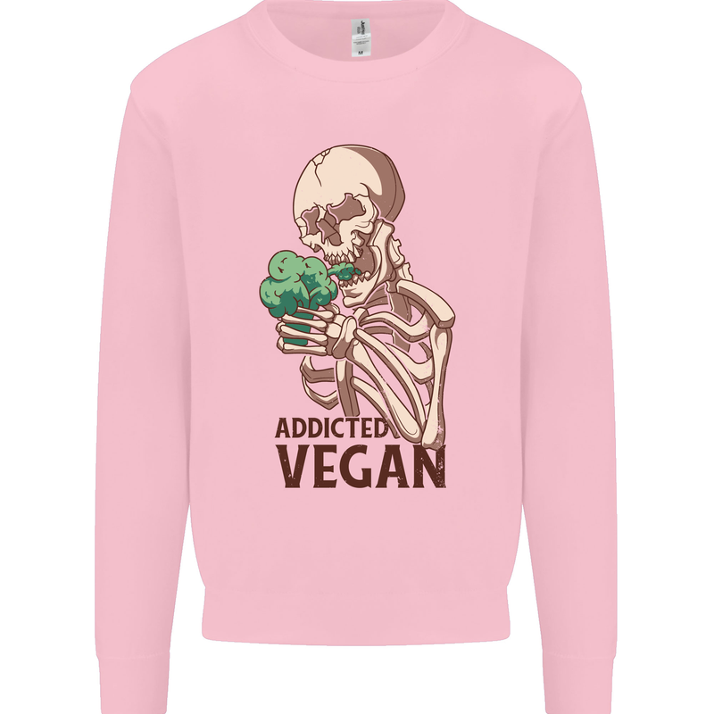 Addicted Vegan Skeleton Eating Vegetables Mens Sweatshirt Jumper Light Pink