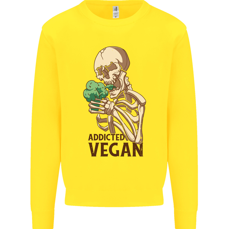 Addicted Vegan Skeleton Eating Vegetables Mens Sweatshirt Jumper Yellow