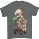 Addicted Vegan Skeleton Eating Vegetables Mens T-Shirt 100% Cotton Charcoal