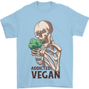 Addicted Vegan Skeleton Eating Vegetables Mens T-Shirt 100% Cotton Light Blue
