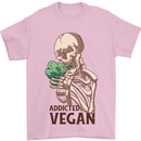 Addicted Vegan Skeleton Eating Vegetables Mens T-Shirt 100% Cotton Light Pink