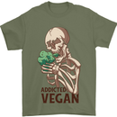 Addicted Vegan Skeleton Eating Vegetables Mens T-Shirt 100% Cotton Military Green