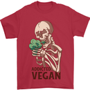 Addicted Vegan Skeleton Eating Vegetables Mens T-Shirt 100% Cotton Red