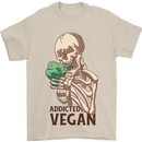Addicted Vegan Skeleton Eating Vegetables Mens T-Shirt 100% Cotton Sand