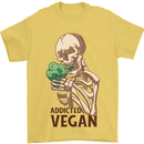 Addicted Vegan Skeleton Eating Vegetables Mens T-Shirt 100% Cotton Yellow