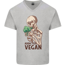 Addicted Vegan Skeleton Eating Vegetables Mens V-Neck Cotton T-Shirt Sports Grey