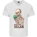Addicted Vegan Skeleton Eating Vegetables Mens V-Neck Cotton T-Shirt White
