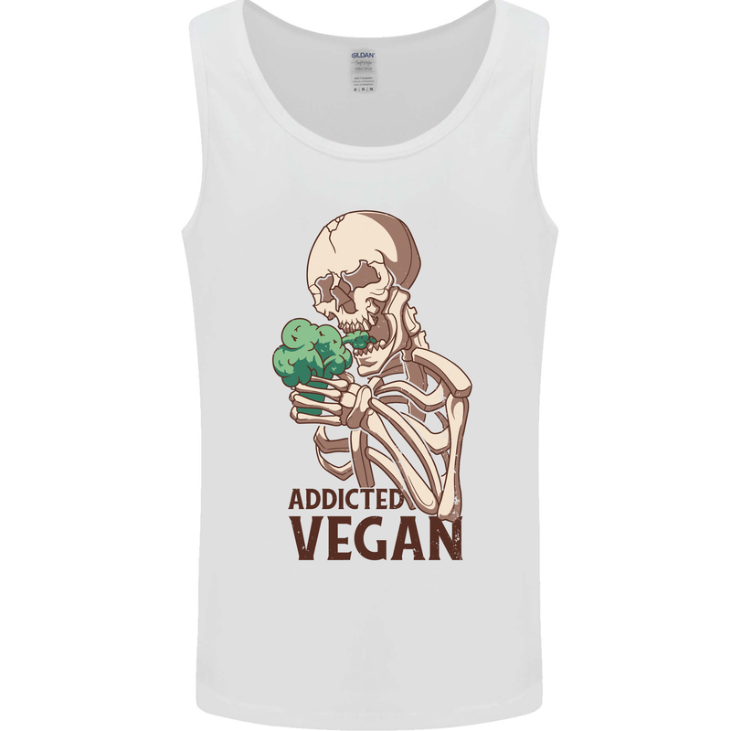 Addicted Vegan Skeleton Eating Vegetables Mens Vest Tank Top White
