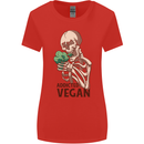 Addicted Vegan Skeleton Eating Vegetables Womens Wider Cut T-Shirt Red
