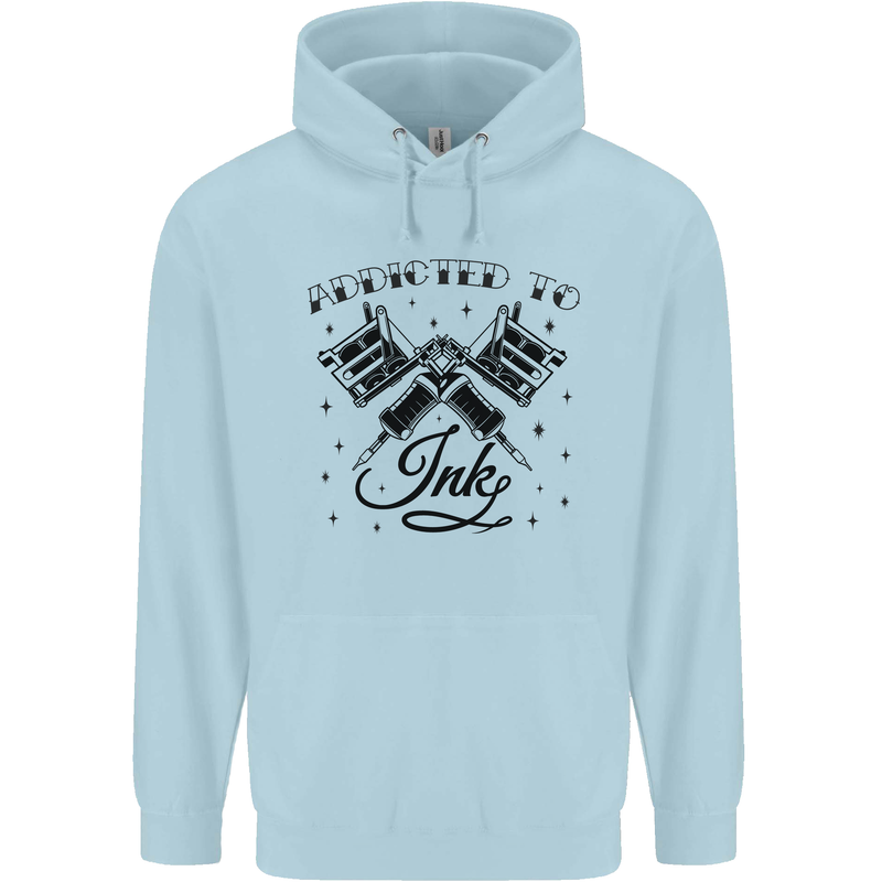 Addicted to Ink Tattoo Artist Childrens Kids Hoodie Light Blue