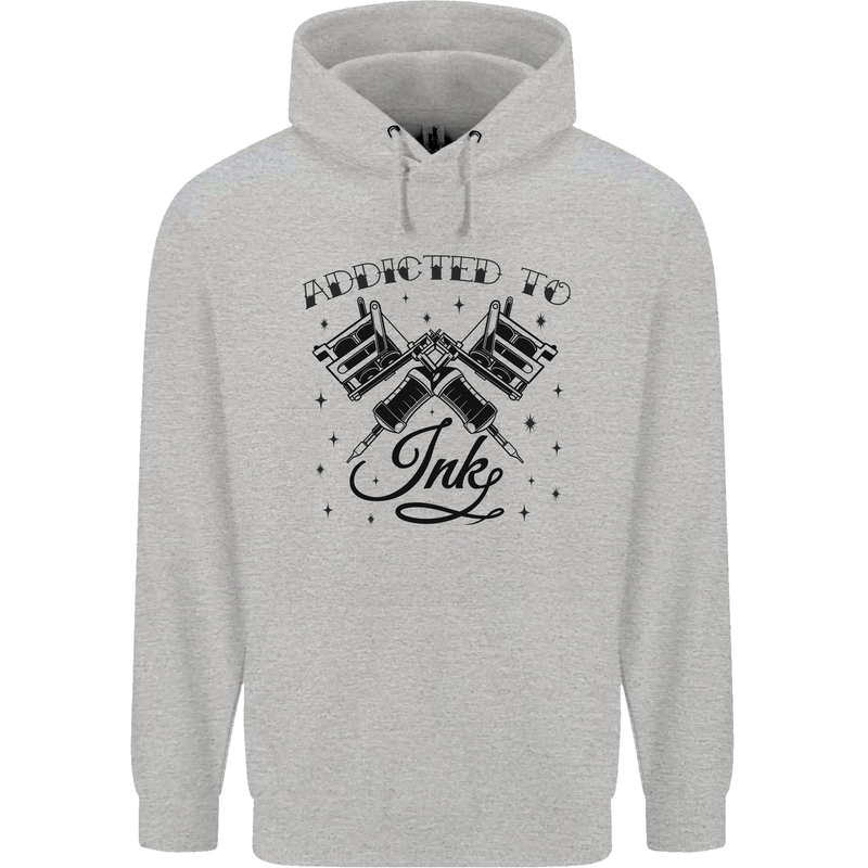 Addicted to Ink Tattoo Artist Childrens Kids Hoodie Sports Grey