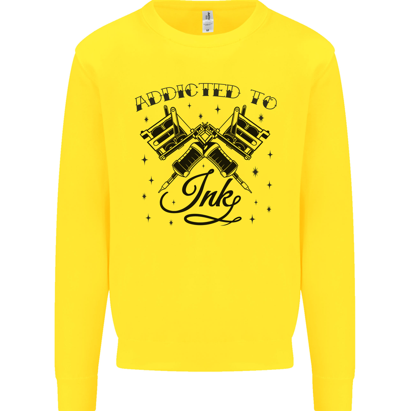 Addicted to Ink Tattoo Artist Kids Sweatshirt Jumper Yellow
